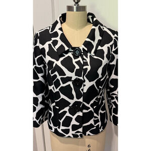 Women's Liz Claiborne Black White Giraffe Print Blazer Jacket Size 8
